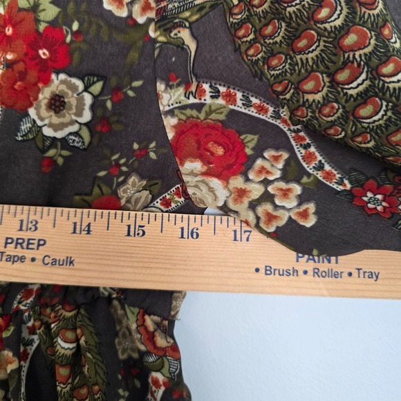 H&M Womens Babydoll Tunic Dress SIZE 4 Boho Peacock Bird Floral Lined 3/4 Sleeve - Picture 12 of 13
